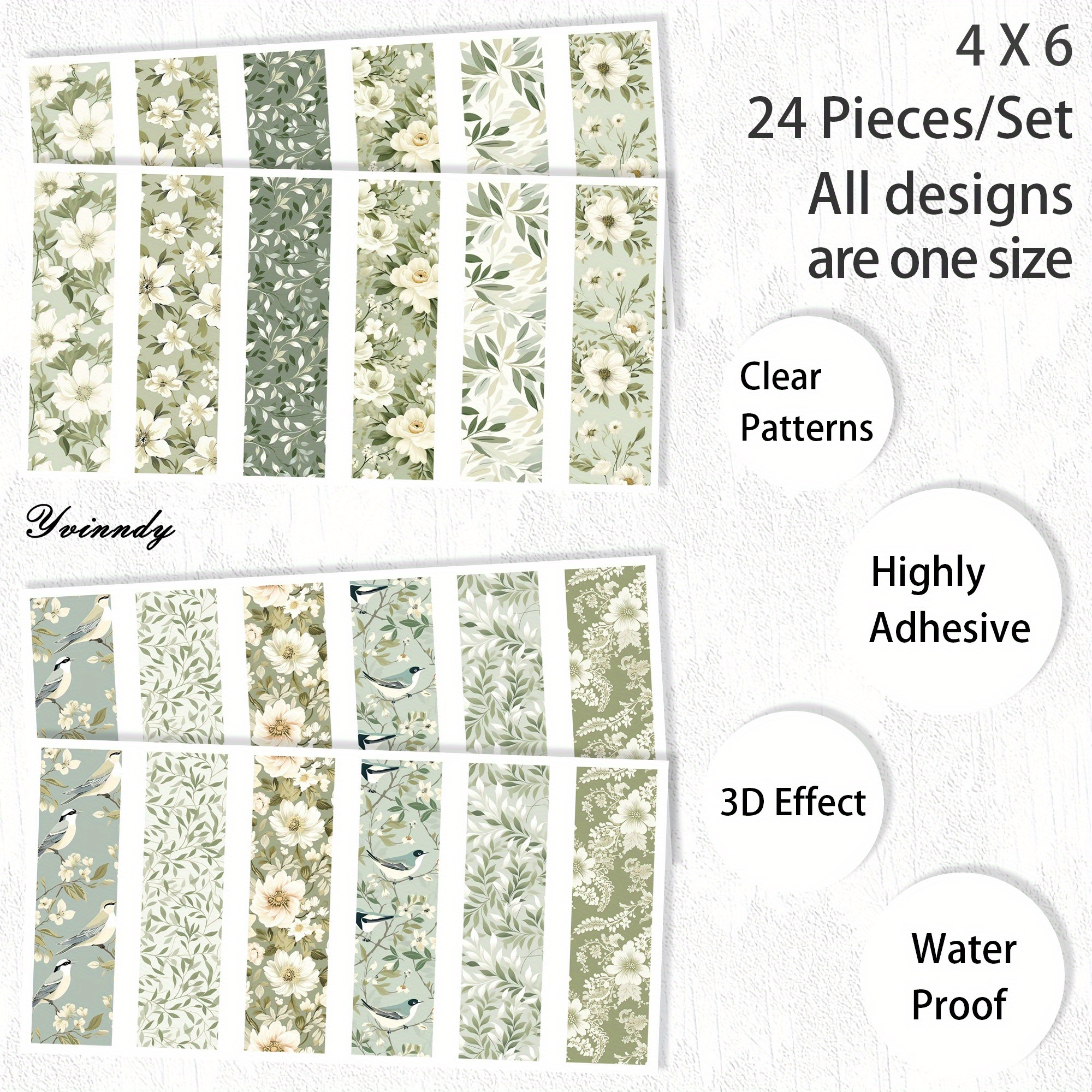 TEMU 24pcs Vintage Flowers Uv Dtf Bookmark Transfer Paper, Waterproof Vinyl Transfer Paper, Suitable For Diy Crafts, Bookmarks, Pen Packaging And