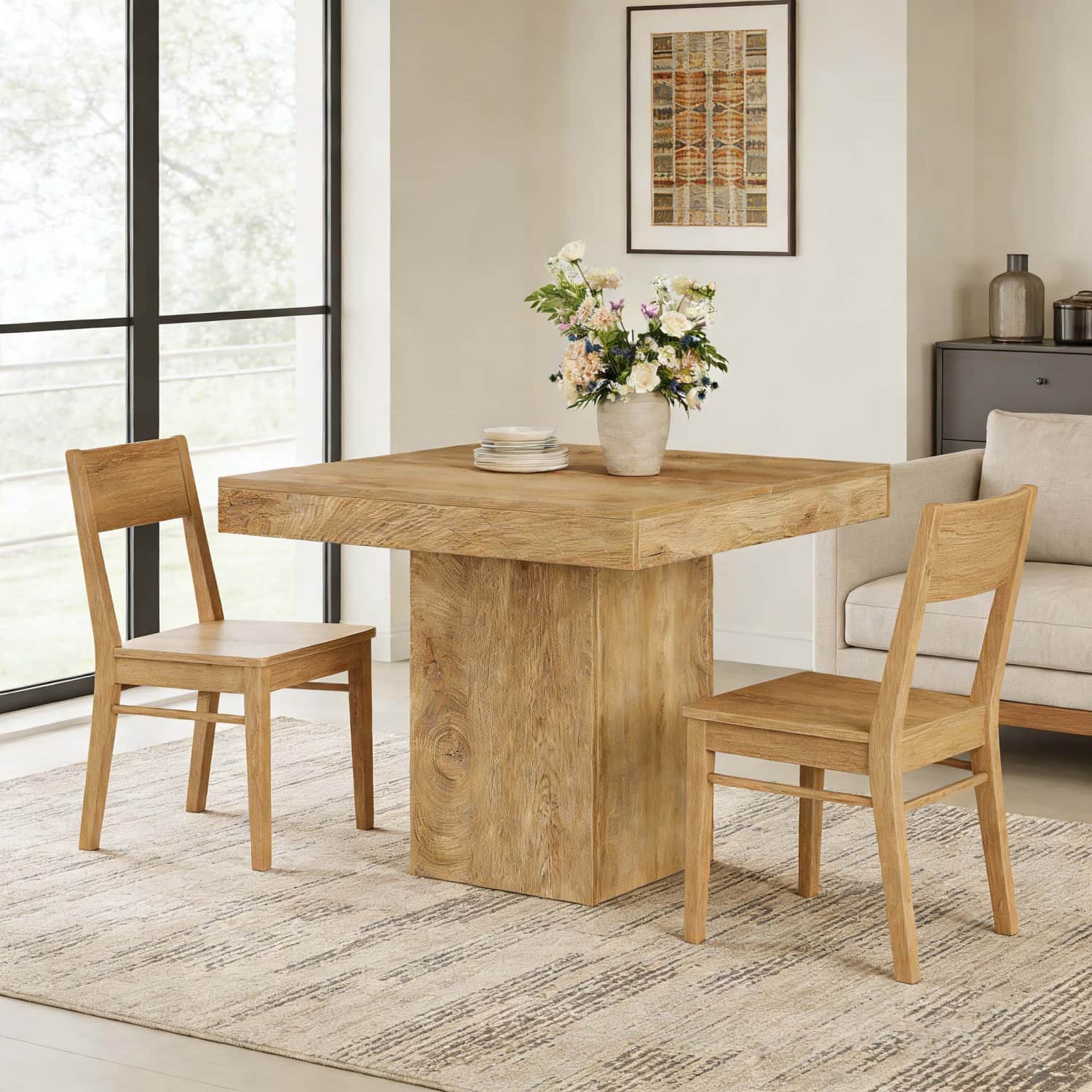 TEMU Table à Manger Carrée de 100 cm pour 4 Personnes avec Plateau et Pieds Épais, Table de Salon Compacte et Économique pour , Montage Facile,