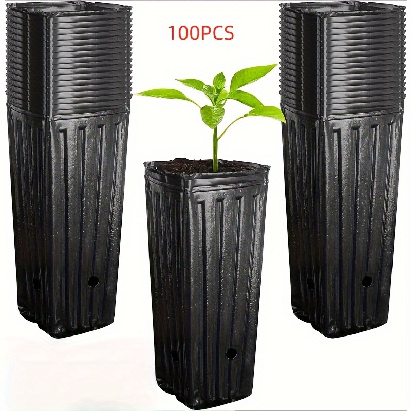 100pcs Black Plastic Nursery Pots with Drainage Holes- Square Deep Seedling  Trays, Lightweight and Durable Plant Starter Containers for Indoor/Outdoor  Gardens * Balcony Plants| Square Flower Pots, ...