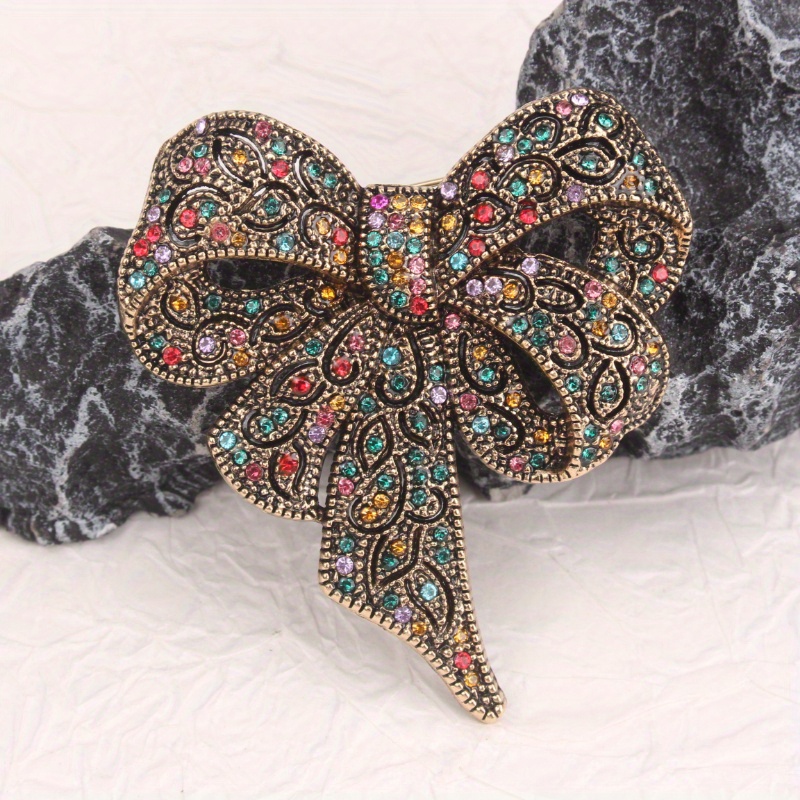 Image of Rhinestone-encrusted Bow Brooch – Perfect For Vintage Dresses, Brocade Jackets & Clutch Bags, Ideal For Retro-themed & New Year's Eve Parties