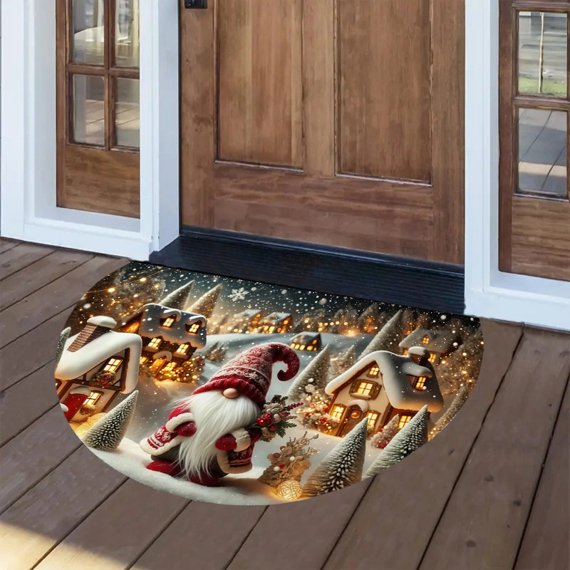 TEMU 1pc Sparkling Lighting Semi-circular Door Mat Suitable For Indoor/outdoor Use - Christmas Goblin Welcome Mat With Snow Scenery & Sparkles, Easy