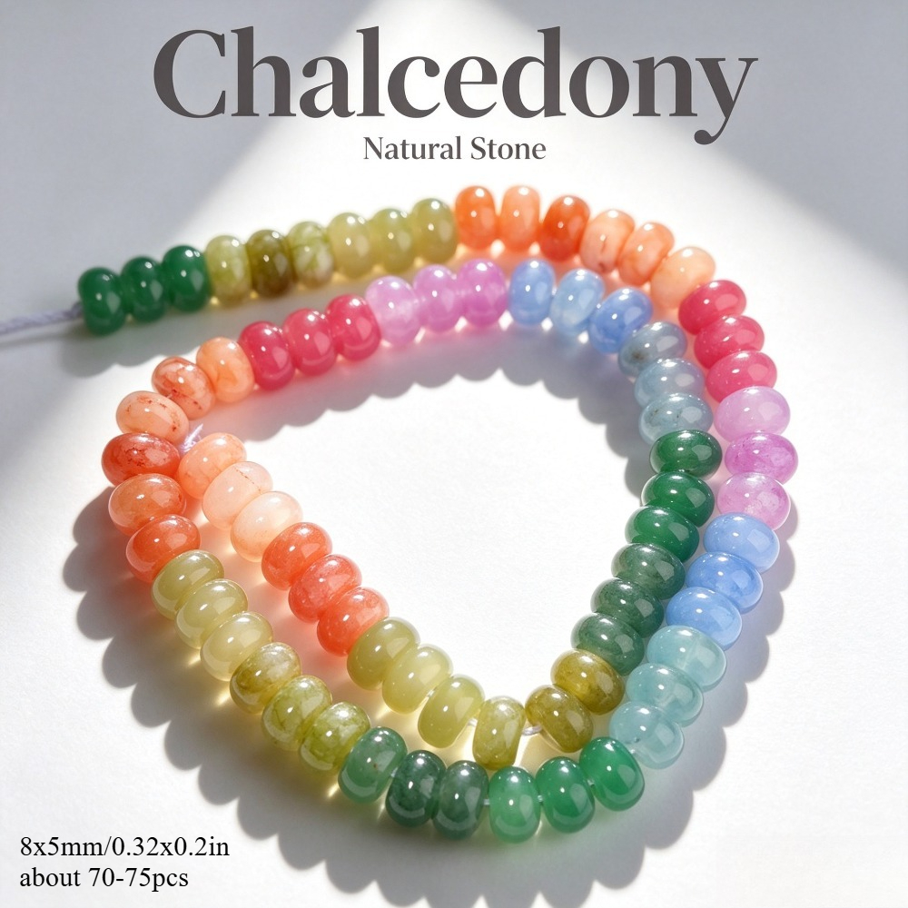 Image of Aa Natural Stone Chalcedony Agate Flat Rondelle Beads - Suitable For Jewelry Making Diy, Loose Spacer Beads For Bracelets, Necklaces, Earrings, & Nautical Crafts, Women' Gifts, Gemstones