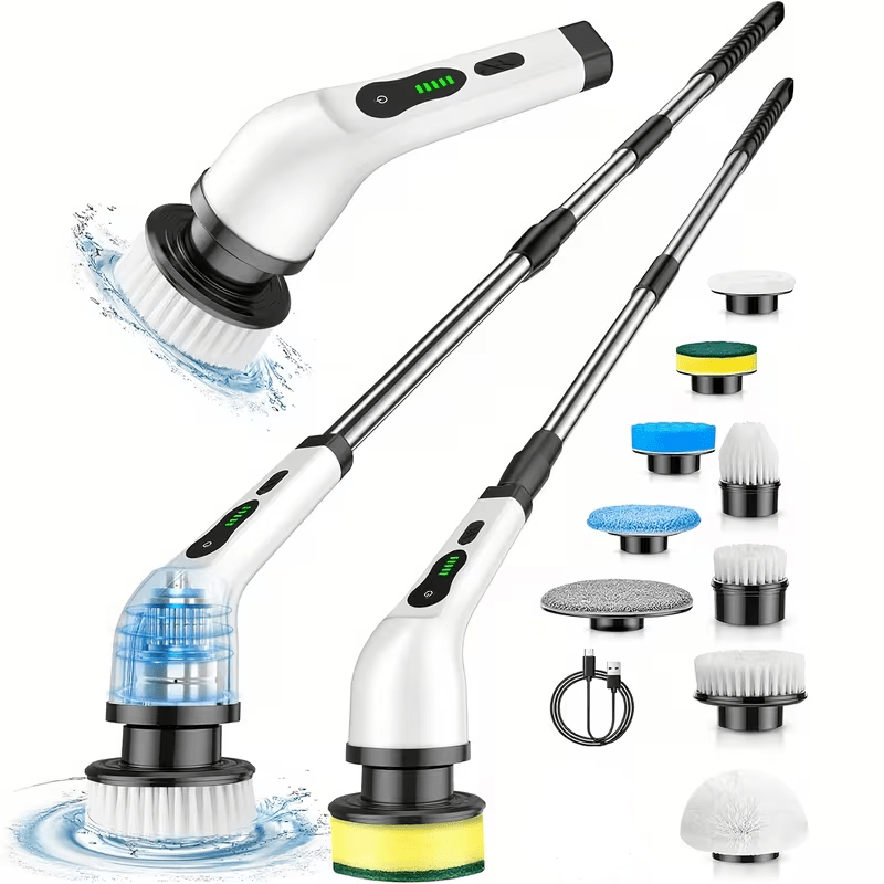 TEMU Nouvelle brosse de nettoyage rotative électrique 10-en-1 2026, rechargeable par USB, avec 9 têtes de brosse, mode double vitesse de 2 heures,