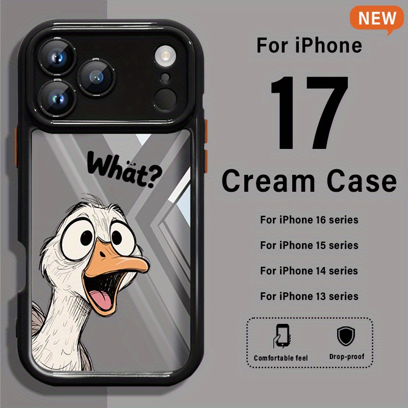 TEMU Funny [what? Duck] Cream Phone Case For Iphone 17 Pro Max, 17 Pro, 17, 16 Pro Max, 16pro, 16, 15, 14, 13 Series, Lens Protection, High Back