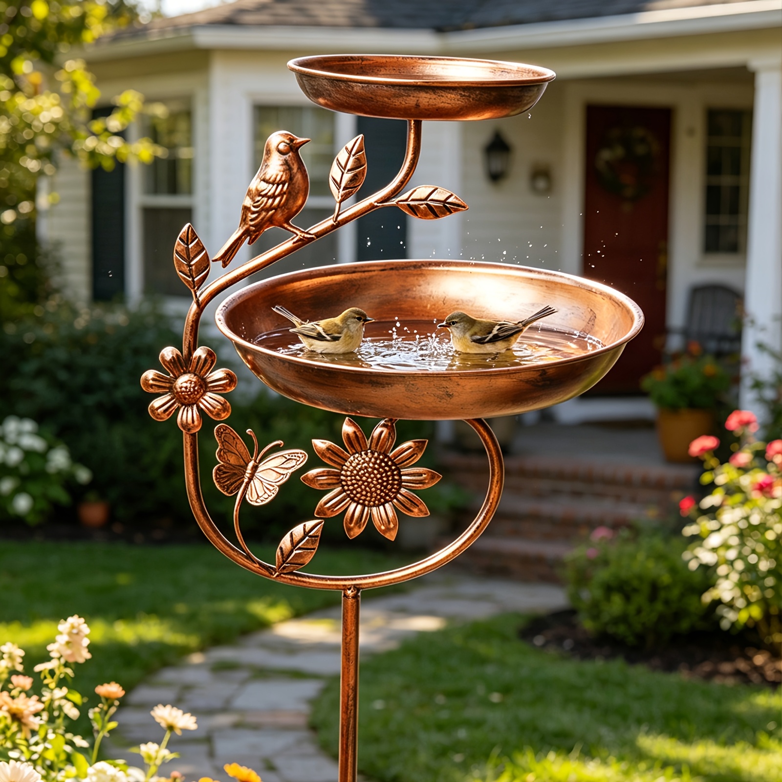 TEMU 41 Inch Double-layered Bird Bath, Detachable Cast Iron Decorative Double Bowl Design With Five-claw Base, Sturdy And Durable Structure, Bird