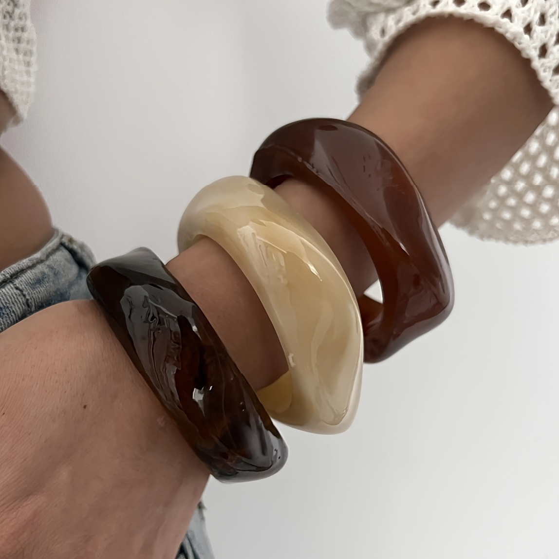 Image of 3pcs Set Fashionable Acrylic Bracelet - Unique Irregular , Suitable For Daily Wear And Parties