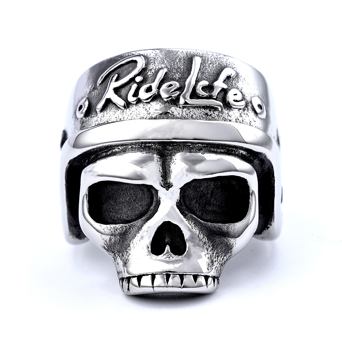 Motorcycle Helmet Skull 304l 304l Stainless Ring For Men, Trendy Fashion Style, Dark Gothic Streetwear Accessory, Without Battery