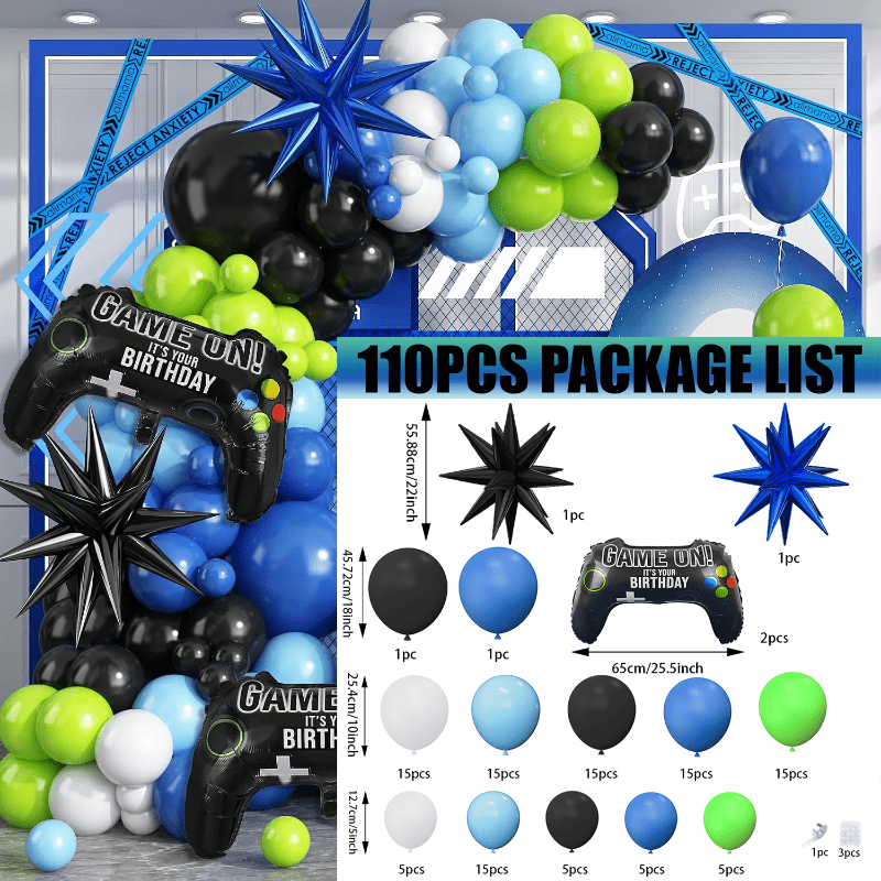 TEMU 110pcs Of Birthday Party Balloon Sets, Including Blue, Black, White Latex Balloons, Suitable For Birthday Parties, Weddings, Graduation Parties,