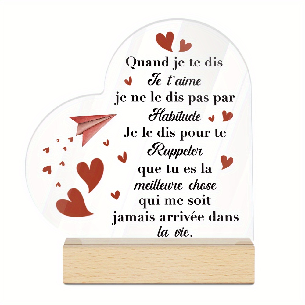 TEMU Panneau décoratif plat 2D Putuo en acrylique de cœur français, "Quand je dis que je t'aime", idéal pour la décoration de salon de maison ou de