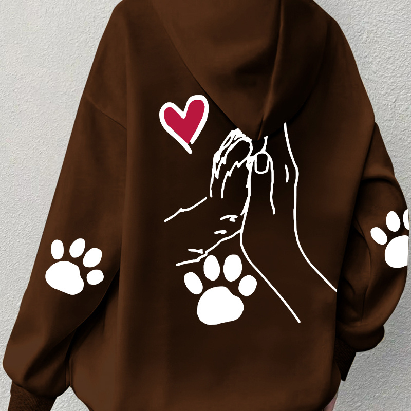 

1pc Women's Plus Size Casual Polyester Hoodie With Dog Paw Print And - Soft Long Sleeve Pullover With Pocket, Knit Fabric Hooded Sweatshirt