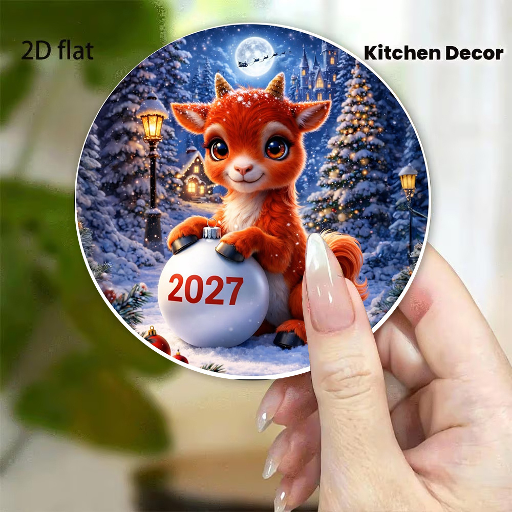 TEMU Imán de nevera con temática de Navidad y 2027, adorable sosteniendo una , imán decorativo navideño de acrílico, imán de nevera para decoración