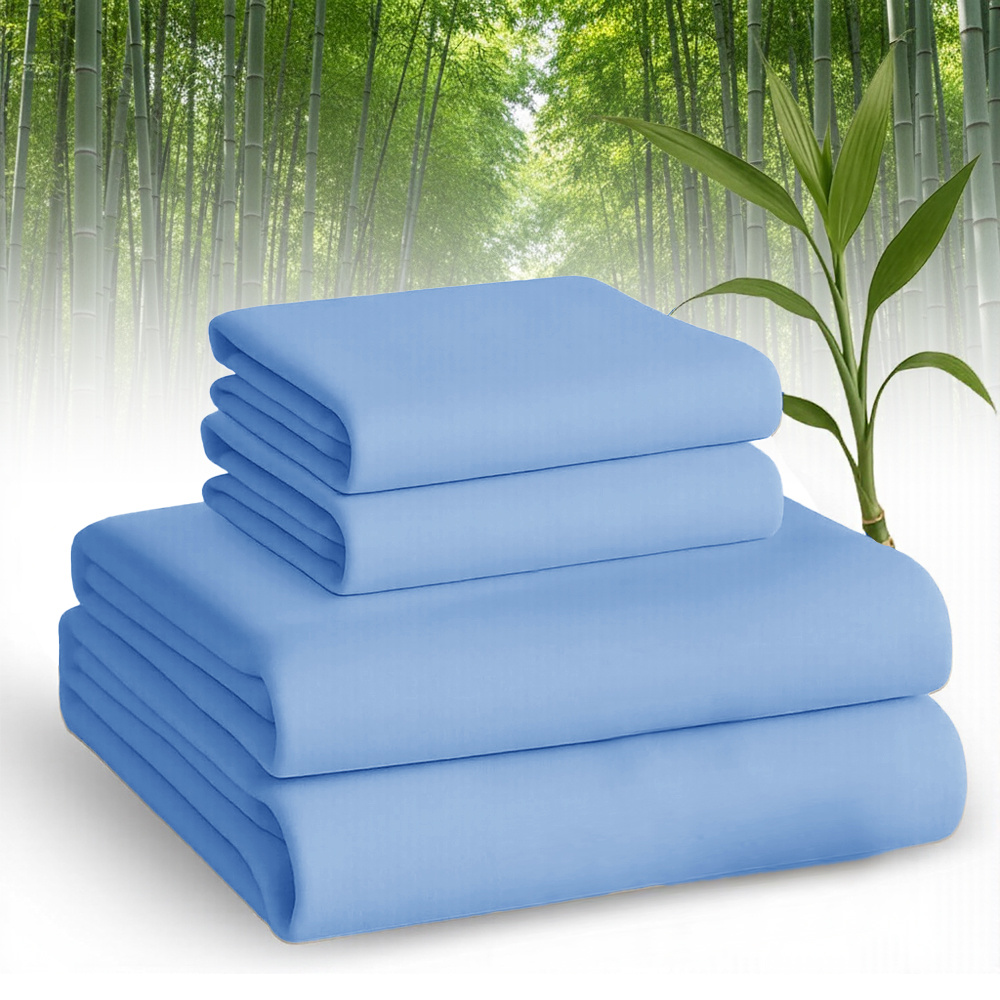 Set of Breathable Bamboo Bed Sheets Including Fitted Sheet And Pillowcases, Suitable for Children And Available in Queen And Twin Sizes. These Cooling Sheets Have Deep Pockets for Hot Sleepers And Make Excellent Gifts