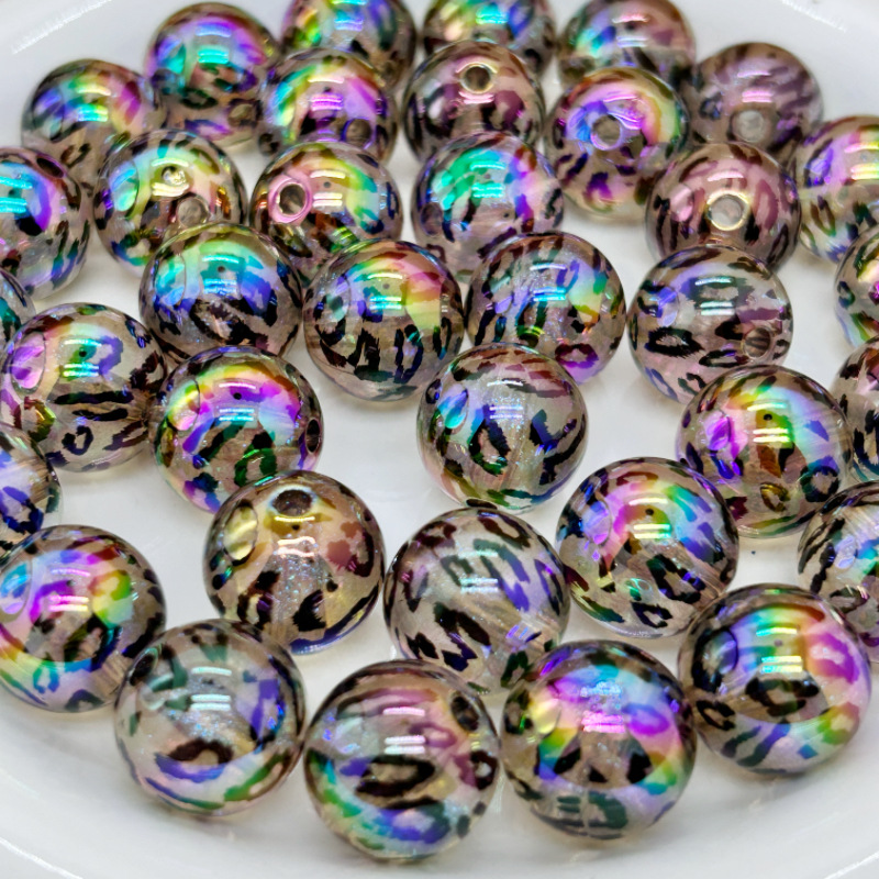 TEMU 6pcs Acrylic -coated Transparent Sexy Leopard Print Round Beads Diy Handmade Beaded Pen Pouch Pendant Mobile Phone Chain Accessories 16mm/0.63in