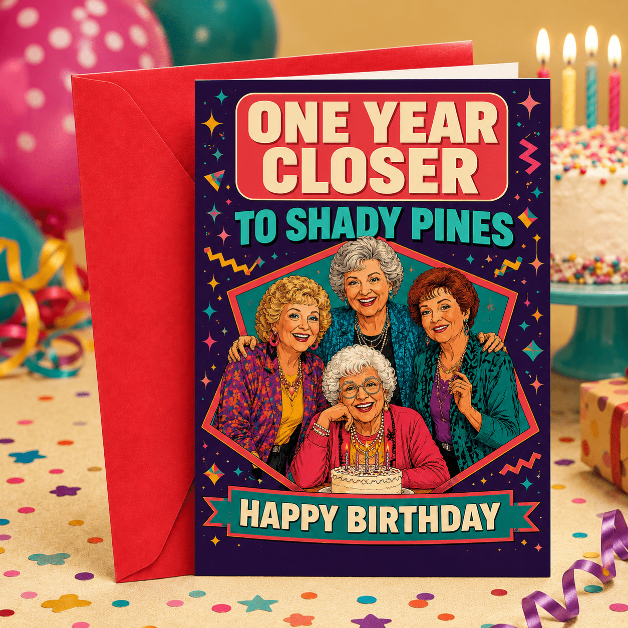 TEMU 1 Carte de vœux + 1 Enveloppe. Une carte d'anniversaire amusante 2D plate "" avec le texte " vers de retraite de Shady Pines," mettant en une