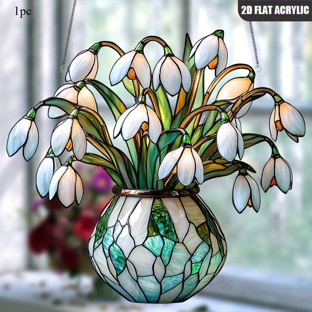 TEMU 2d Flat, Vibrant Elegant Snowdrop Flower Acrylic Suncatcher 2d Flat Wall Hanging - Perfect For Living Room Bedroom Office, 2d Flat