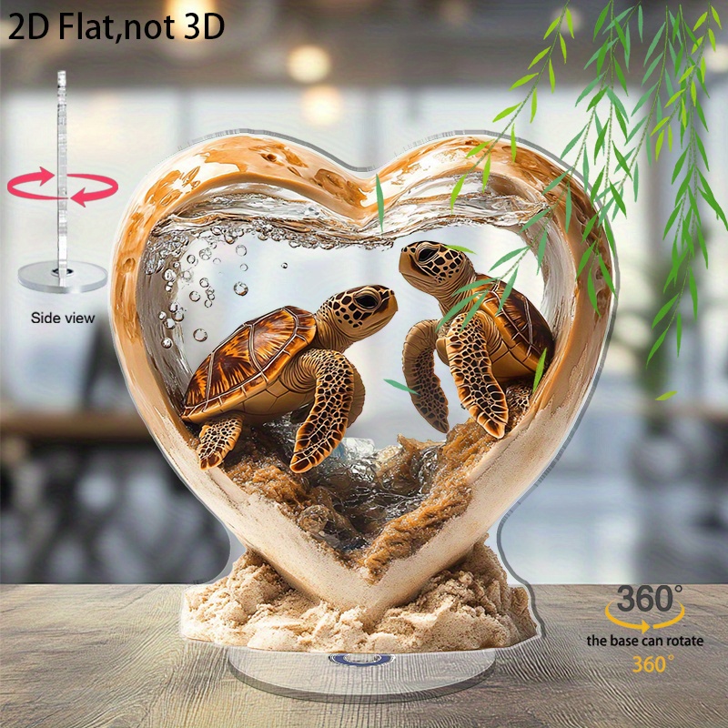 TEMU Ornement de tortue de mer rotatif plat 2D, 1 pièce - Base tournante adaptée pour les décorations d'Halloween et de Noël, figurine de tortue en