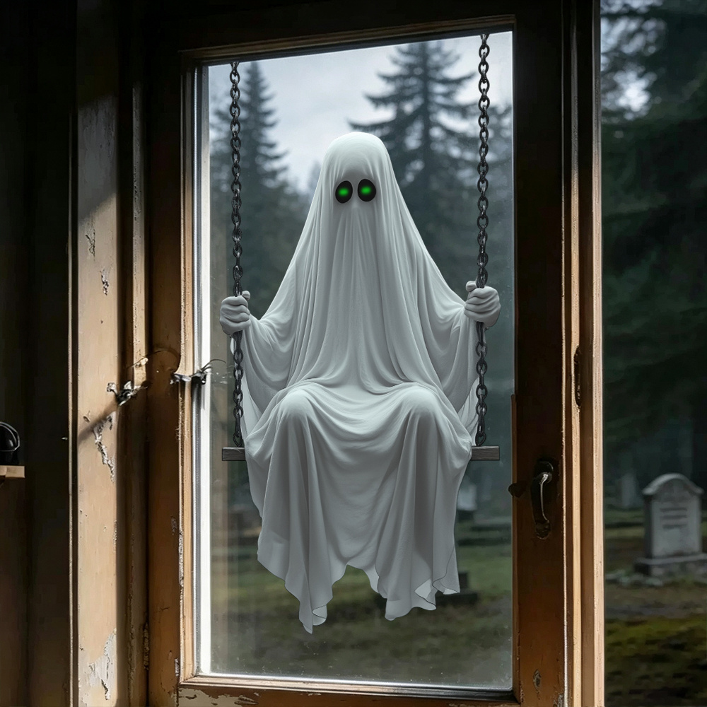 TEMU Autocollant de fenêtre plat 2D - 1pc, thème Halloween, idéal pour fenêtres de salle de bain, chambre, salon et portes en verre, PVC réutilisable