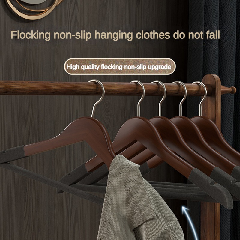 8 High-Quality Velvet Wooden Hangers Made of Maple, Designed for Men'S Suits - Non-Slip Hangers - Luxurious Natural Wood And Velvet Hangers for Hanging Pants, Suits, Dresses, And Skirts - Featuring Non-Slip Chrome Hooks, Shoulder Notches