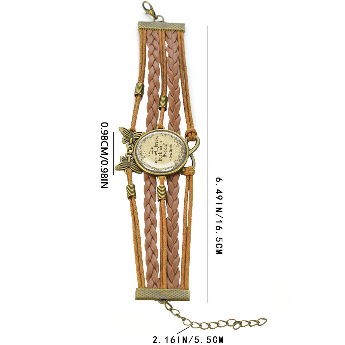 Adjustable Vintage Brown Bracelet with Dome Glass Inlay