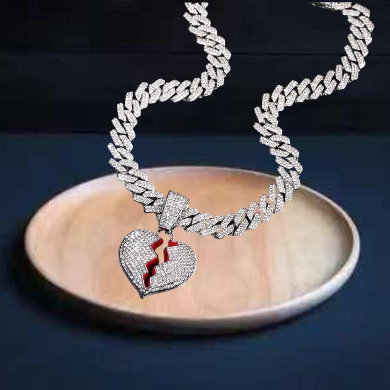 Heart Pendant Cuban Chain Necklace, Stylish Gift