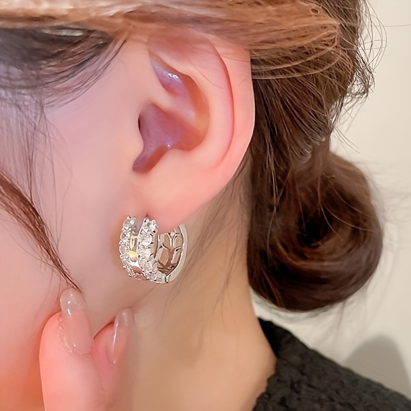 Women's C Shape Synthetic Zirconia Inlay Earrings, Elegant