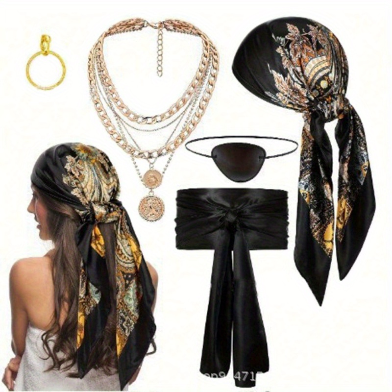 Pirate Costume Accessories Set Women Head Scarf Sash Necklace Halloween Halloween Pirate Costume Accessories Pirate Head Scarf Sash  main image 2