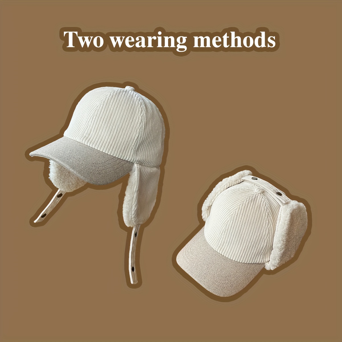 Unisex Winter Warm Plush Baseball Cap with Detachable Ear Flaps