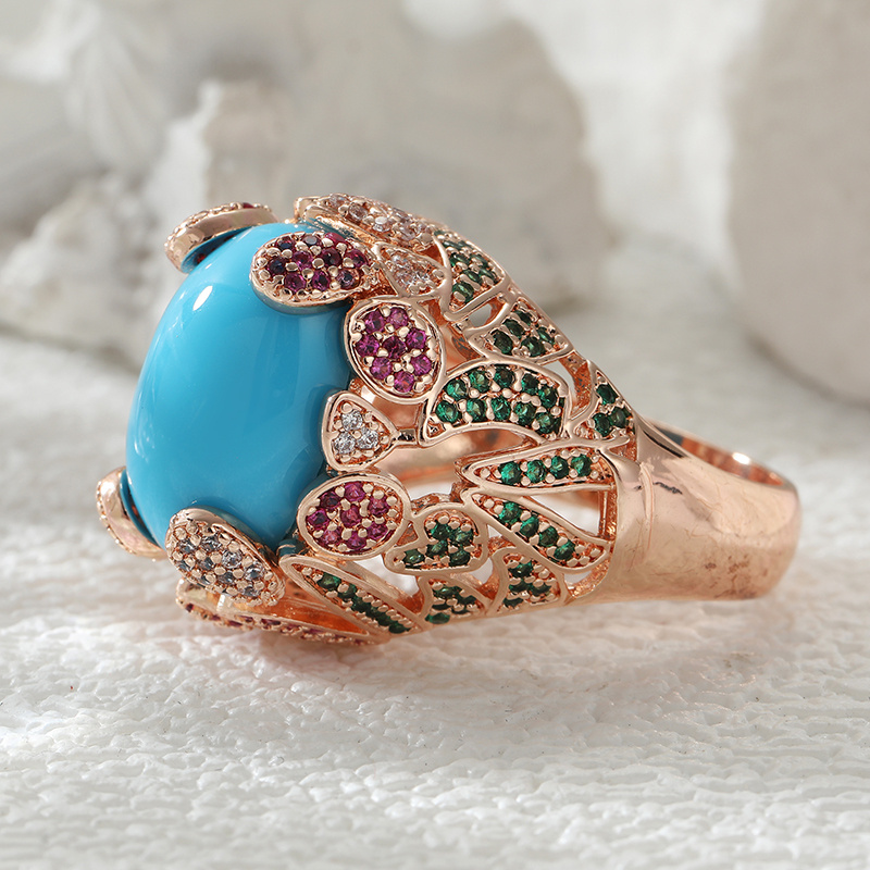 Ladies' Luxury Oval Synthetic Turquoise Ring, Vintage Style