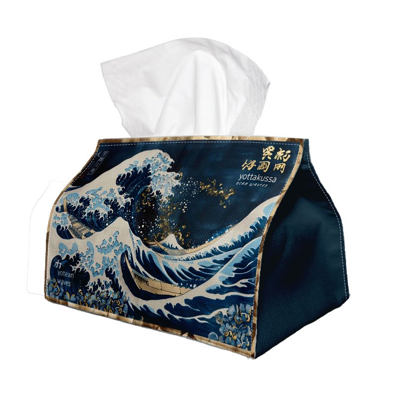 TEMU 1 Boîte à mouchoirs japonaise représentant La Grande de , fabriquée en tissu , au design compact et à des coutures soignées. Elle est durable et