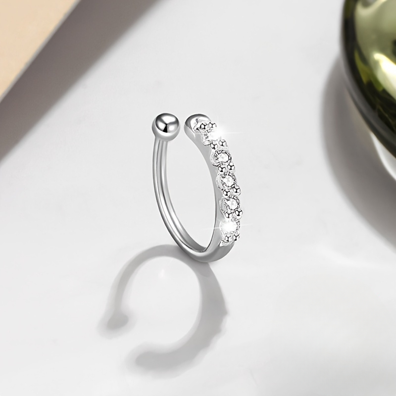 TEMU 1pc 925 Silver Plated, With Cubic Zirconia, Bohemian Artificial Nose Ring, No Piercing Needed, Fashion Hip-hop Accessory, Non-pierced Design