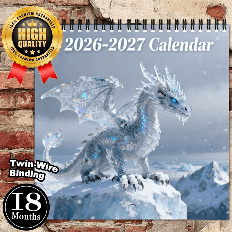TEMU 2026-2027 Dragon-themed Calendar, Suitable For Dragon Enthusiasts, 18-month Double-sided Thickened Paper, 21* Spiral Wall Hanging Calendar –