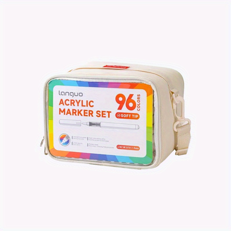 Image of 96 Color New Product , Stackable Soft Brush Head Marker Pen Cd Bag Set, Professional Painting Marker Pen Set (cloth Bag), Large Capacity Color Mixing, Creative Gift