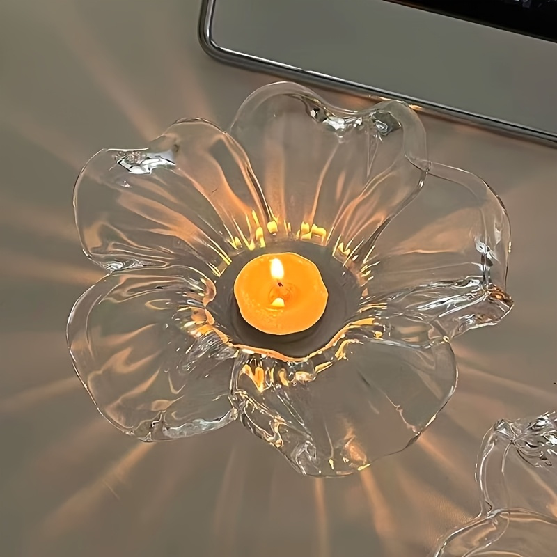 TEMU 1pc Elegant Glass Petal Candle Holder Decoration, Suitable For Home, Party, And Wedding Decorations. Gorgeous Decoration Can Add And Beauty To !