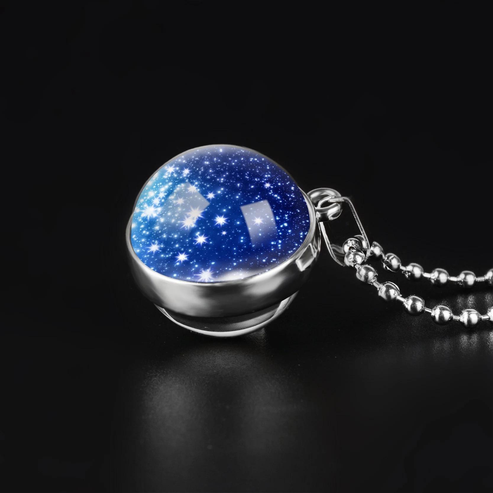 Double-Sided Galaxy Star Cabochon Glass Pendant Necklace
