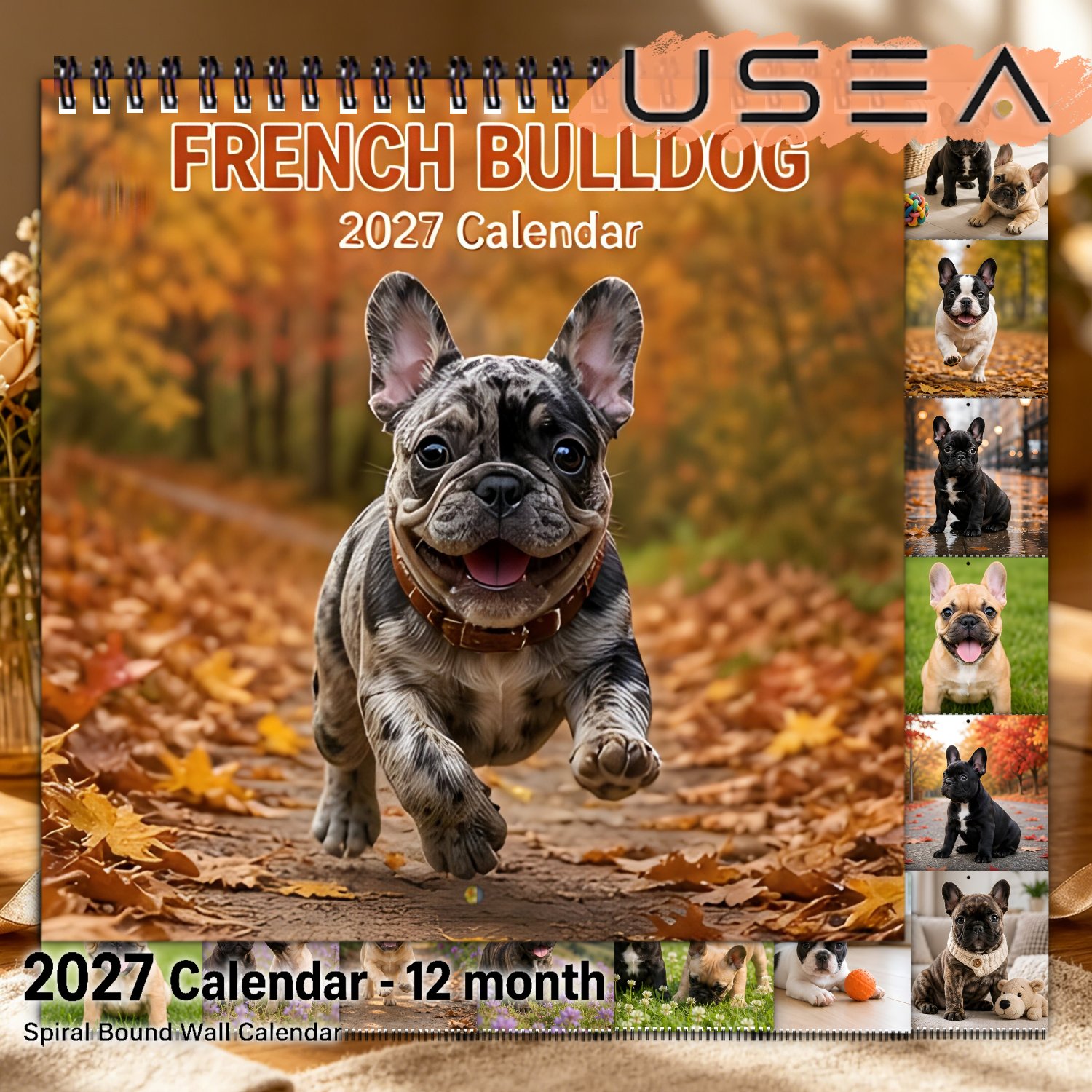 TEMU Calendrier mural Français Agenda 2027 - Organisateur mensuel à reliure spirale double fil métallique avec photos de Français, convient pour ,