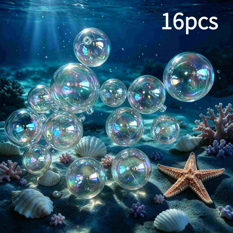 TEMU 16 piezas de bolas de iridiscentes de plástico transparente para decoraciones de boda y manualidades de Halloween, adecuadas para Halloween,