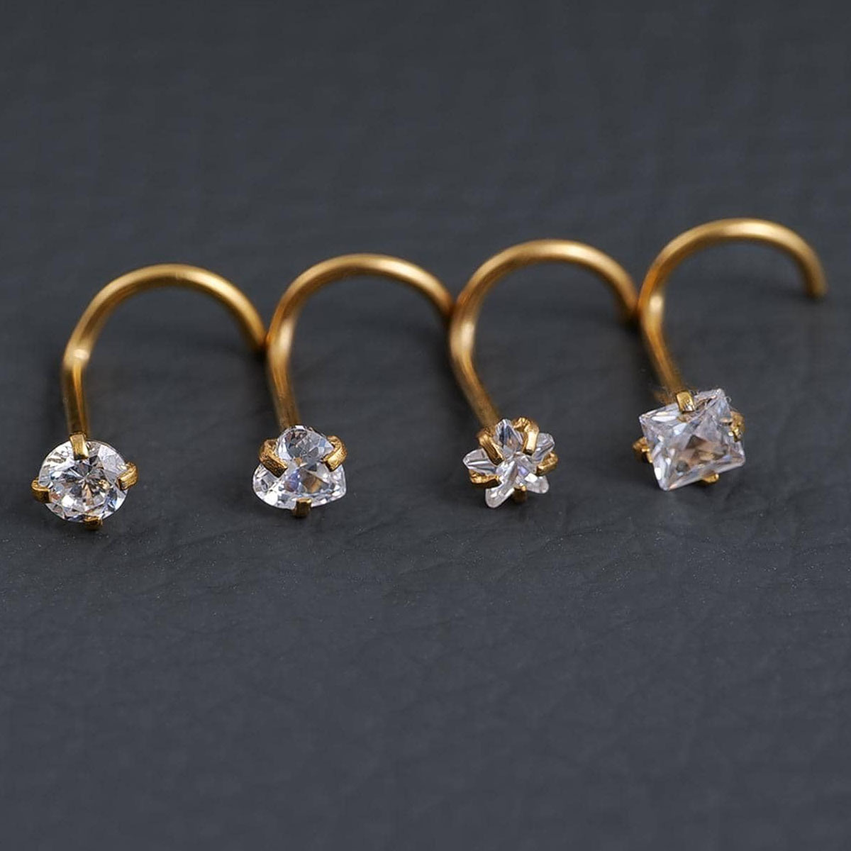 TEMU 4pcs Sets Shaped Nose Studs Men Women Cubic Synthetic Cubic Zirconiaia Decor Nose Ring For Women For Party