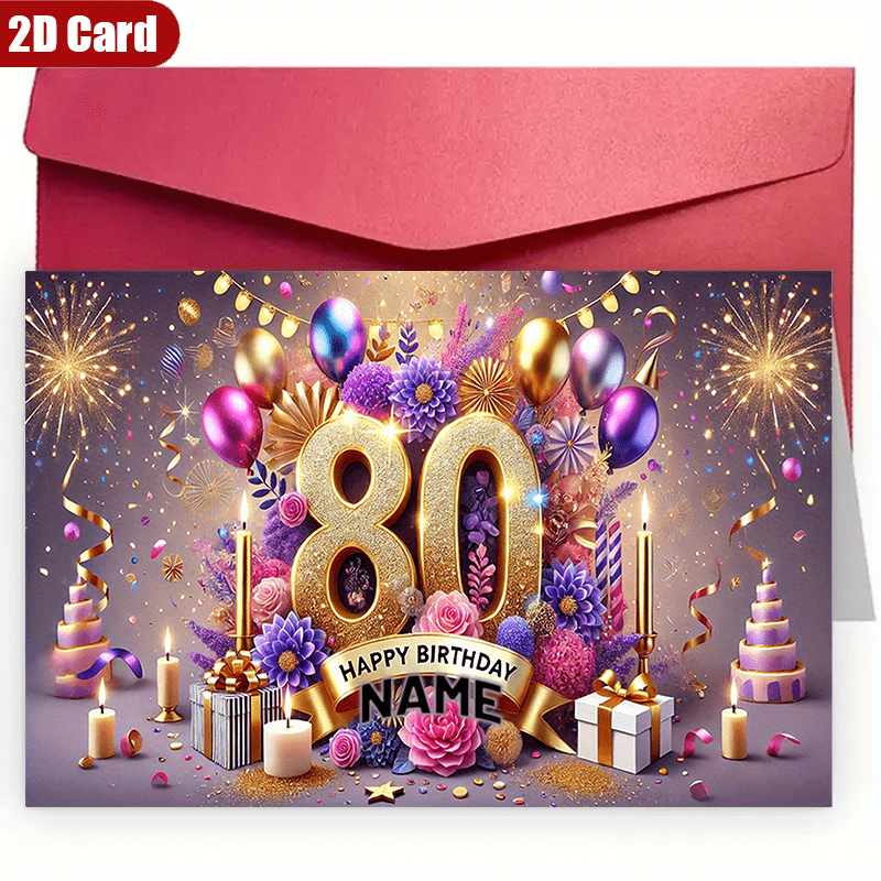 TEMU Custom 2d Flat Greeting Card - 1 Personalized Name Photo Happy Birthday Card With Envelope, High-quality Paper - For Couples, Family, - Perfect