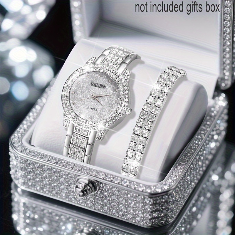 TEMU 3pcs/ Set Elegant Ladies' Quartz Wrist Watch & Shiny Versatile Bracelet - Perfect Gift For Girlfriend, Valentine's Day, Graduation, Ramadan, , Mother's Birthday, Suitable For , Elegant Style