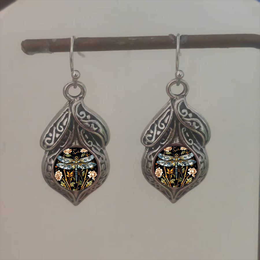 TEMU 2pcs Dragonfly Earrings Floral Earrings Insect Earrings Nature Earrings Leaf Earrings Plant Earrings Unisex Earrings Jewelry Accessories Unique