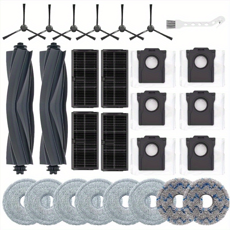 Image of 27pcs Replacement Parts For L10s Ultra Gen2/l10s Pro /x30 Ultra Vacuum Cleaner Additions Kit, 2 Main Brush, 4 Hepa Filters, 8 Mop Pads, 6 Dust Bags, 6 Side Brushes, 1 Cleaning Brush
