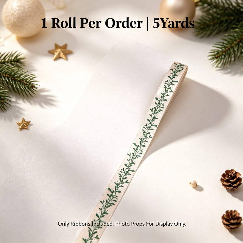 TEMU 5 Yards/1.6cm (5/8 Inch) Printed Ribbon, Christmas Eucalyptus Leaf, Bow Ribbon, Polyester, For Crafts, Gift Wrapping, Bow Making, Christmas