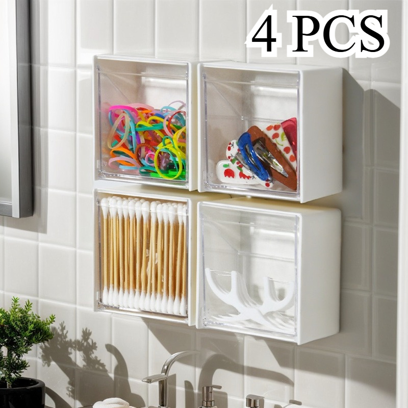 

4pcs -mounted Organizer Set - No-drill , Clip Holder & Small Item Storage For Bathroom Swabs And Hair Accessories, Office Supplies, Sorting Box, Classification Box