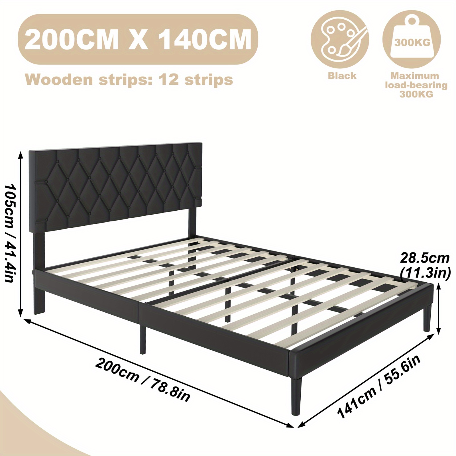 90/140/160 X 200cm Bed Black Upholstered Bed Leather Platform Bed Frame Frame With Leather Headboard Double Bed Bedroom Bed