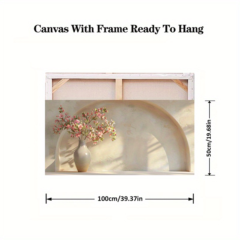 TEMU 1pc Framed Modern Abstract Vase Flower Still Art - 19.68x39.37in, Wooden Frame, Canvas Wall Decor For Living Room & Bedroom, Decoration, Flower