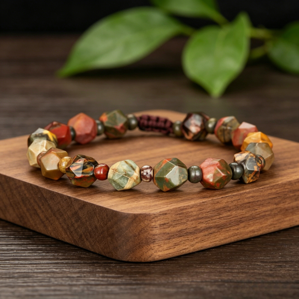 TEMU Bohemian Natural Stone Bracelet, Hand-woven Picasso Jasper Bracelet, Retro Elegant Fashion Bracelet For Women, Suitable For Daily & , Ideal Gift