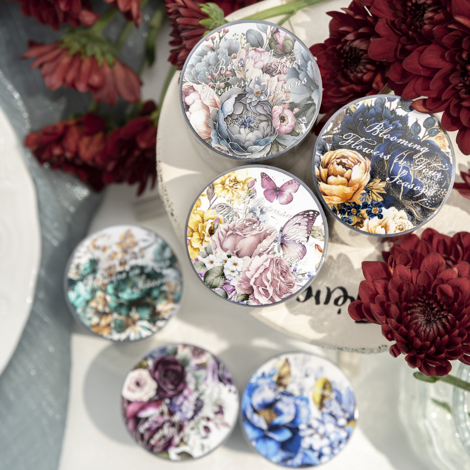Image of Set Of 6 Rolls Of Transparent Floral Stickers For Decorative Purposes, Perfect For Junk Journaling, Scrapbooking, And Crafts