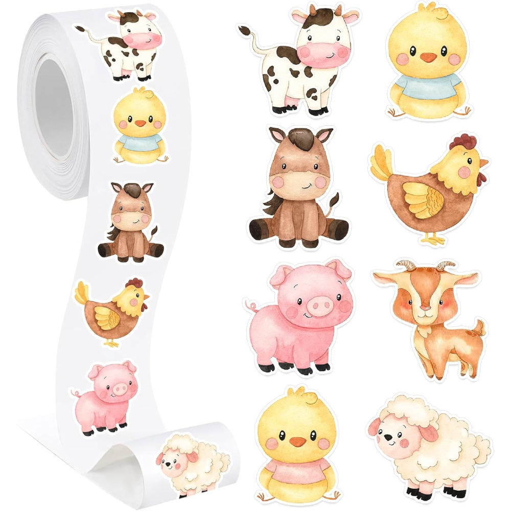 Image of 500pcs Watercolor Farm Animal Paper Stickers Self Adhesive Sealing Label Decals For Envelope Diy Crafts Supplies, 8 Designs