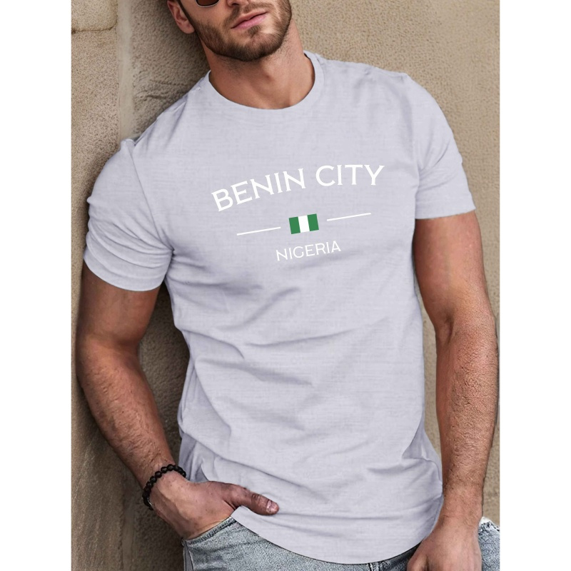 

Men's Casual Short Sleeve T-shirt With Nigeria Benin - Breathable Polyester, Machine Washable, Round Neck - Summer