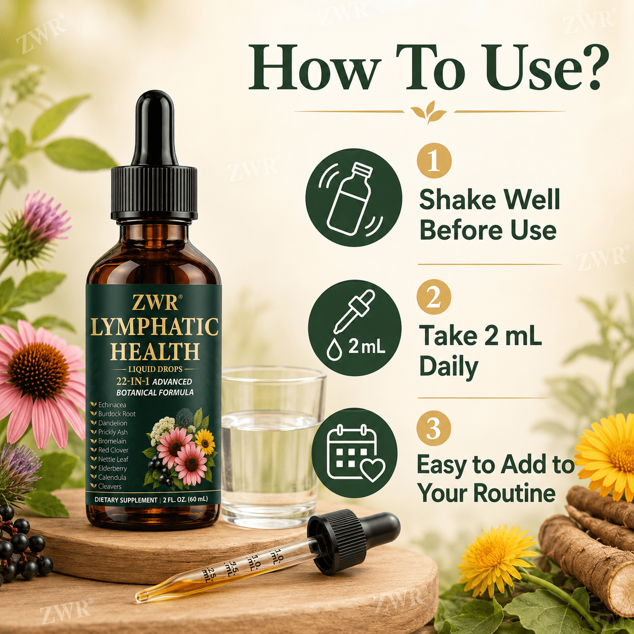 21-In-1 Herbal Lymphatic Health Drops, Echinacea Lymph Health Supplement, with Burdock Root, Echinacea, Plantain, Dandelion, for Body Balance & Healthy Defense, Great for Taking 0.03oz Daily with Water, 2.03oz